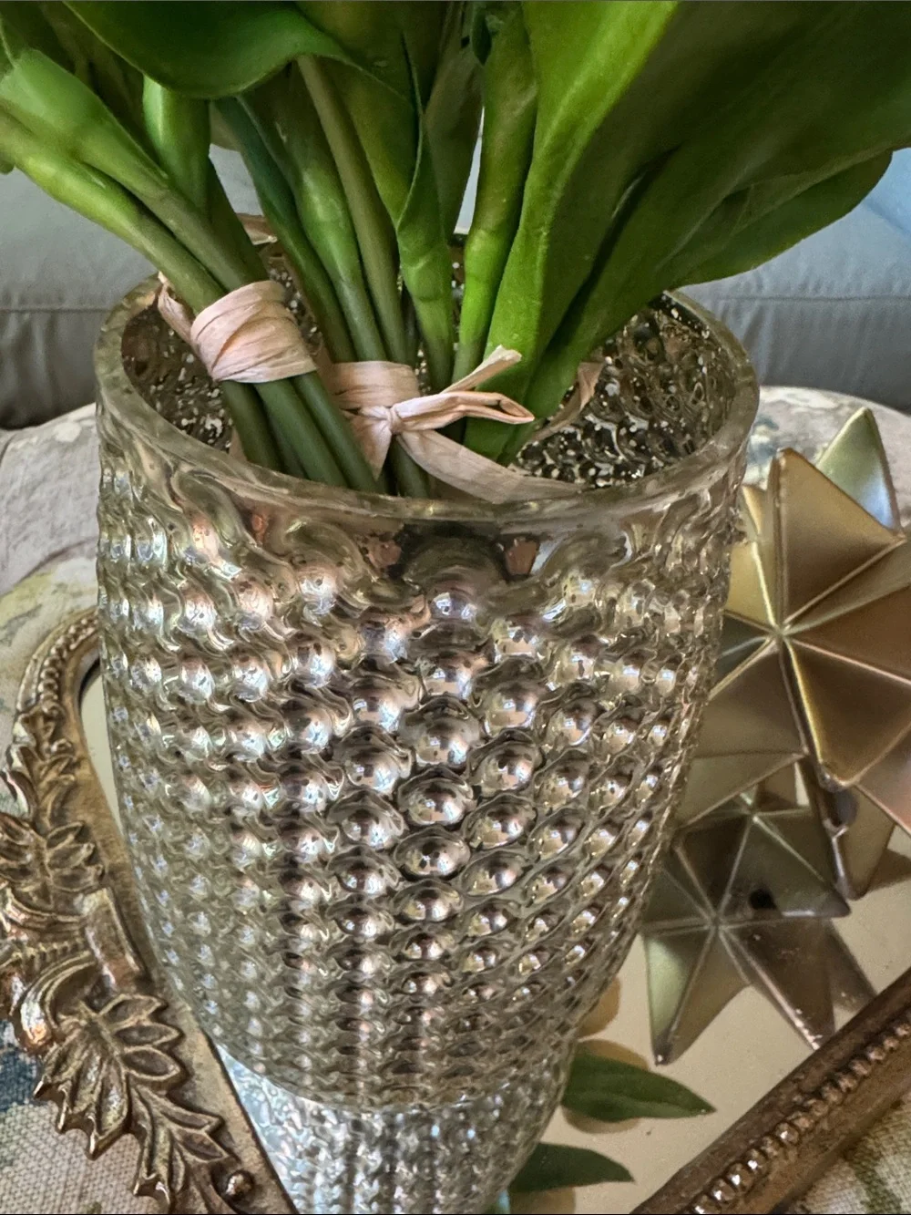 Silver Gold honeycomb pebbled Textured Vase